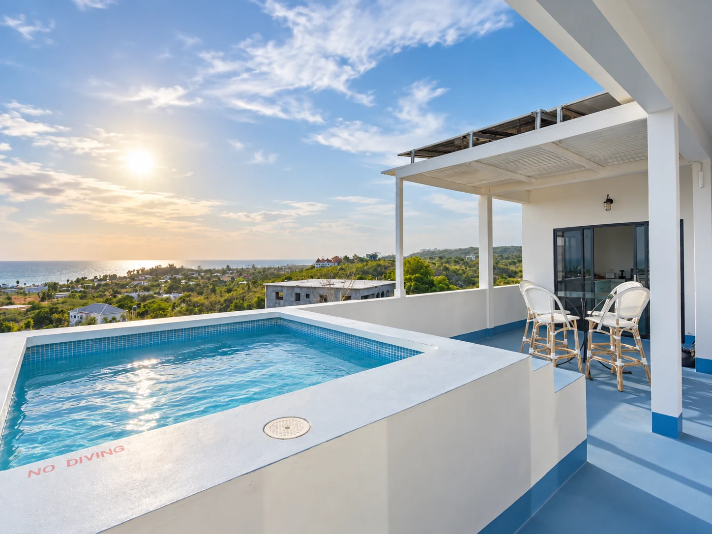 Villa Azure penthouse private pool in evening light